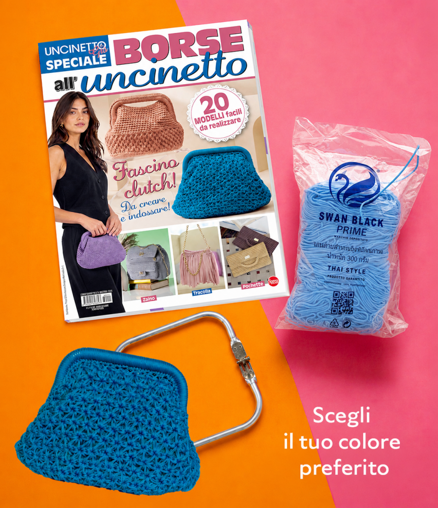 Copertina rivista L'Uncinetto di Gio Plus n.13 + Filato Swan 300g + Clutch