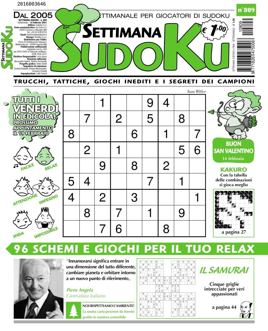 Copertina Settimana Sudoku n.809