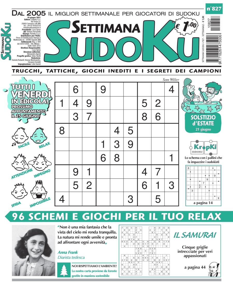 Copertina Settimana Sudoku n.827