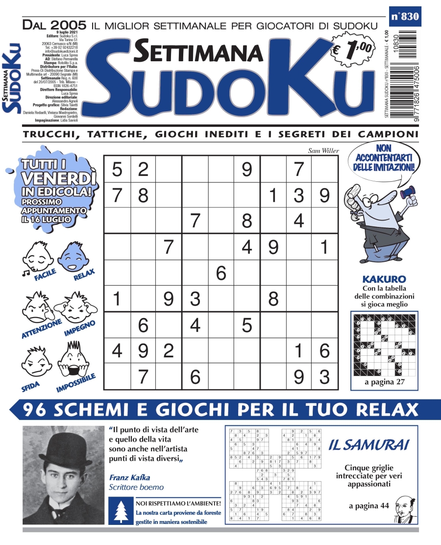 Copertina Settimana Sudoku n.830