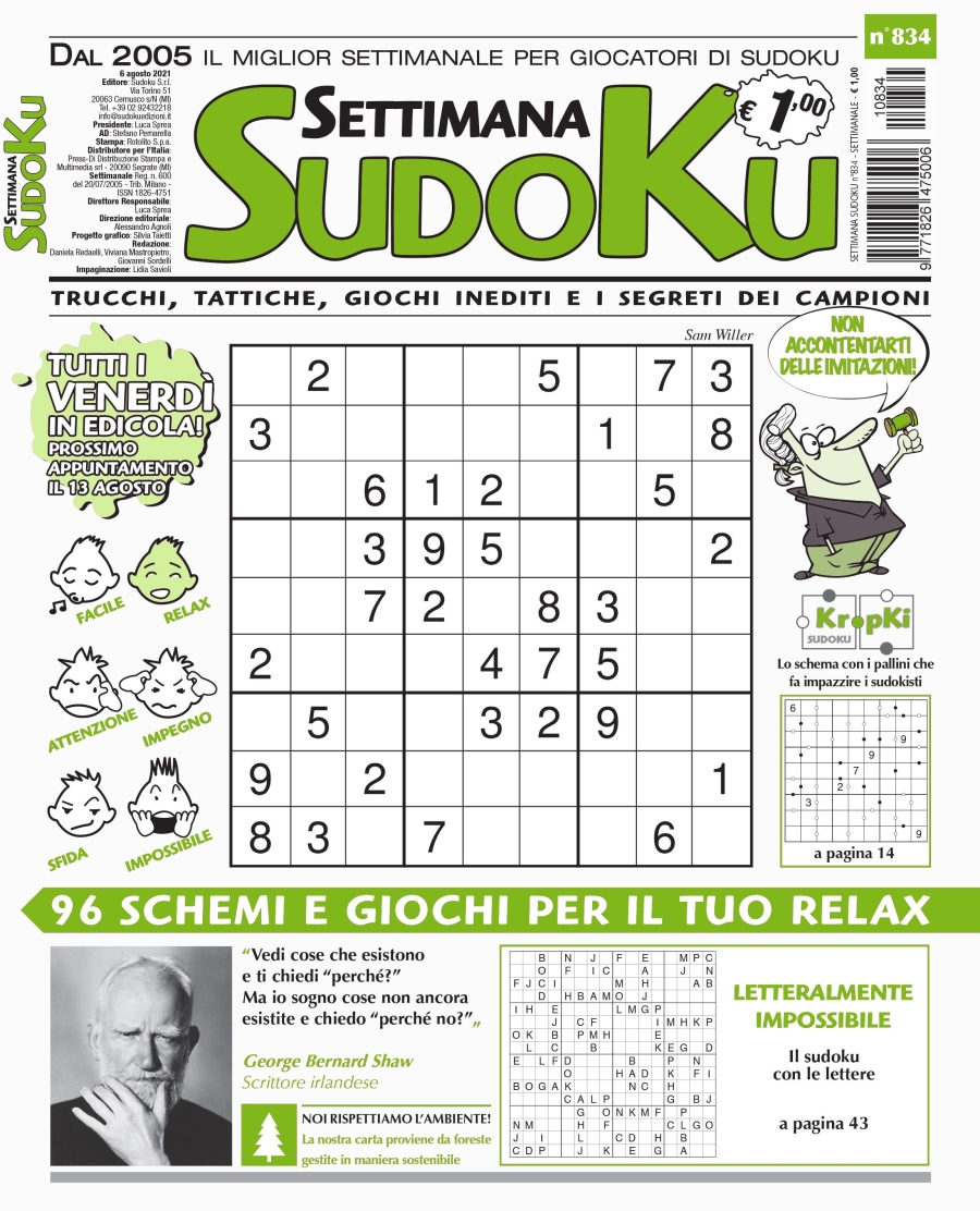 Copertina Settimana Sudoku n.834