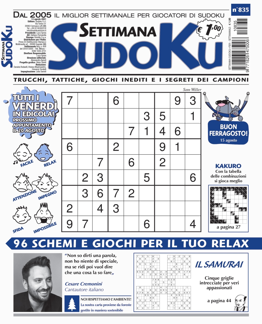Copertina Settimana Sudoku n.835