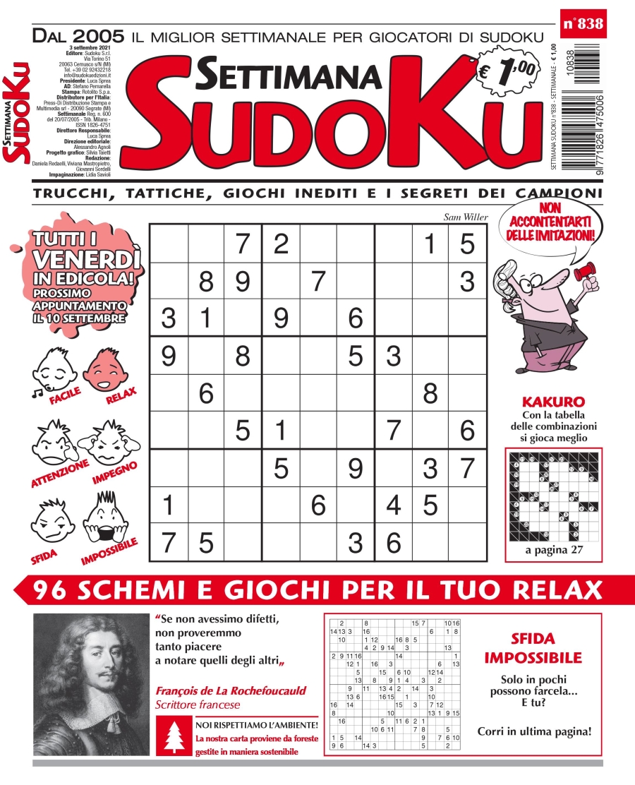 Copertina Settimana Sudoku n.838