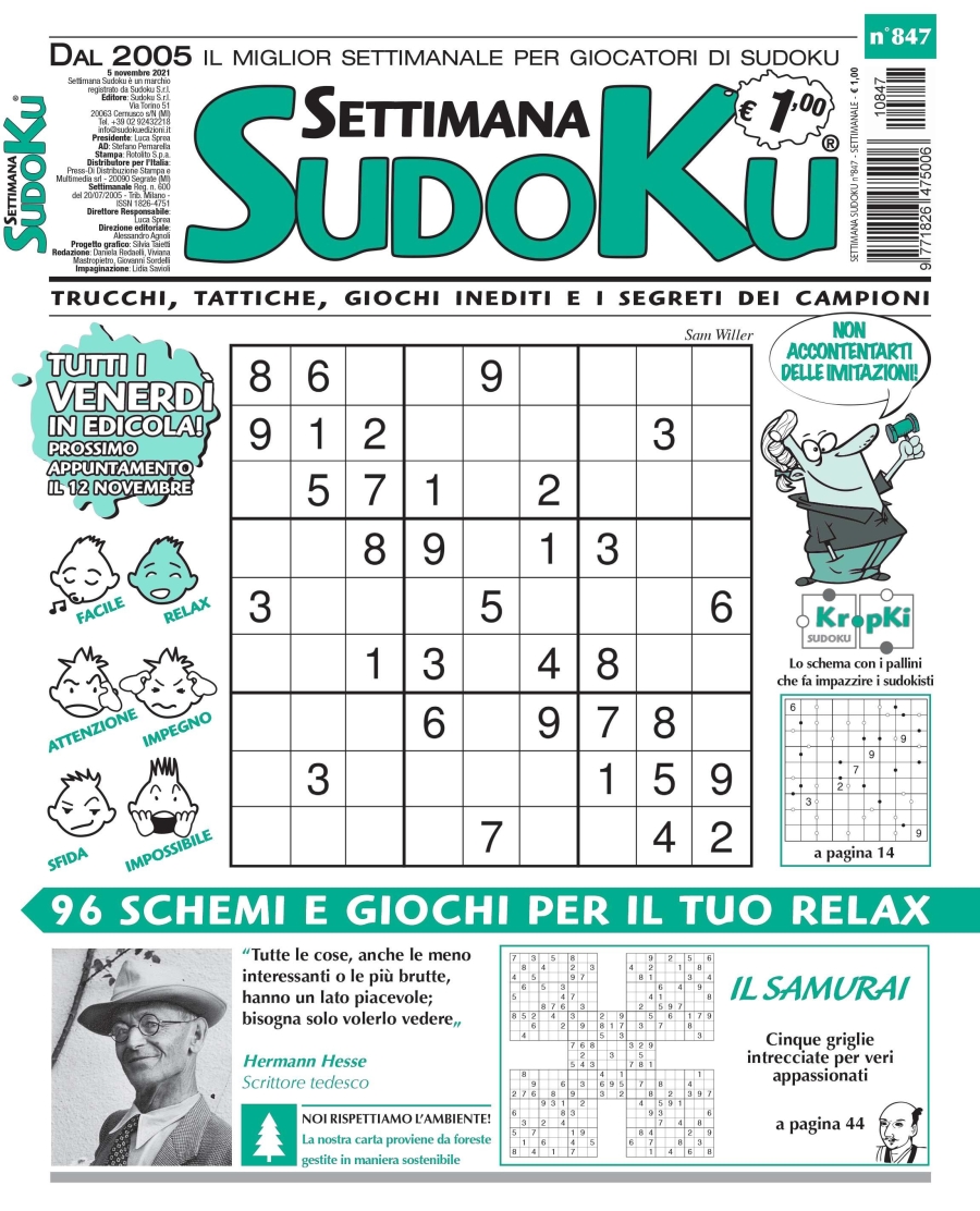 Copertina Settimana Sudoku n.847