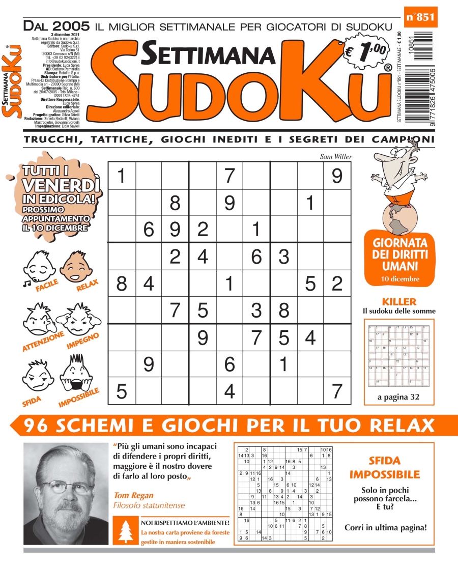 Copertina Settimana Sudoku n.851