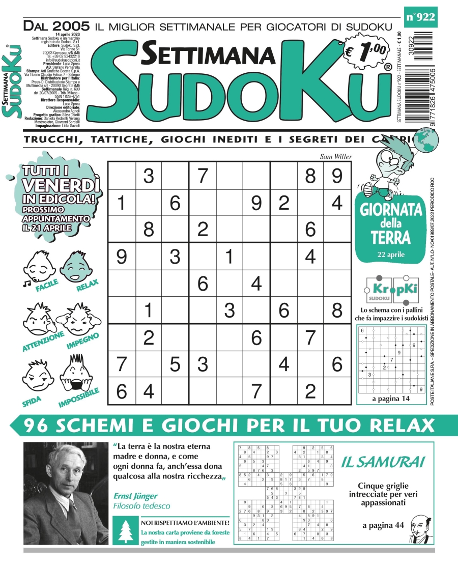 Copertina Settimana Sudoku n.922