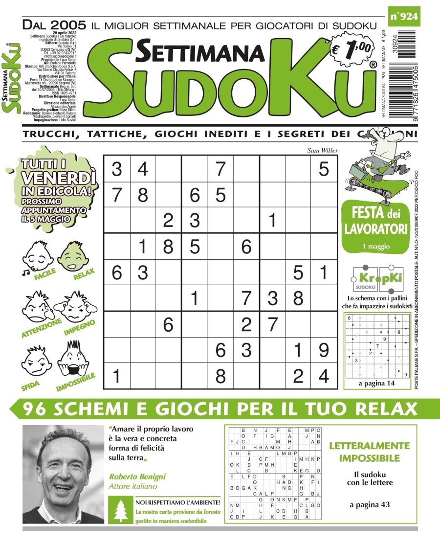 Copertina Settimana Sudoku n.924