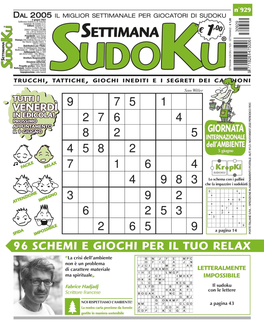 Copertina Settimana Sudoku n.929