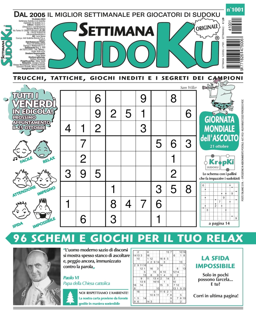 Copertina Settimana Sudoku n.1001
