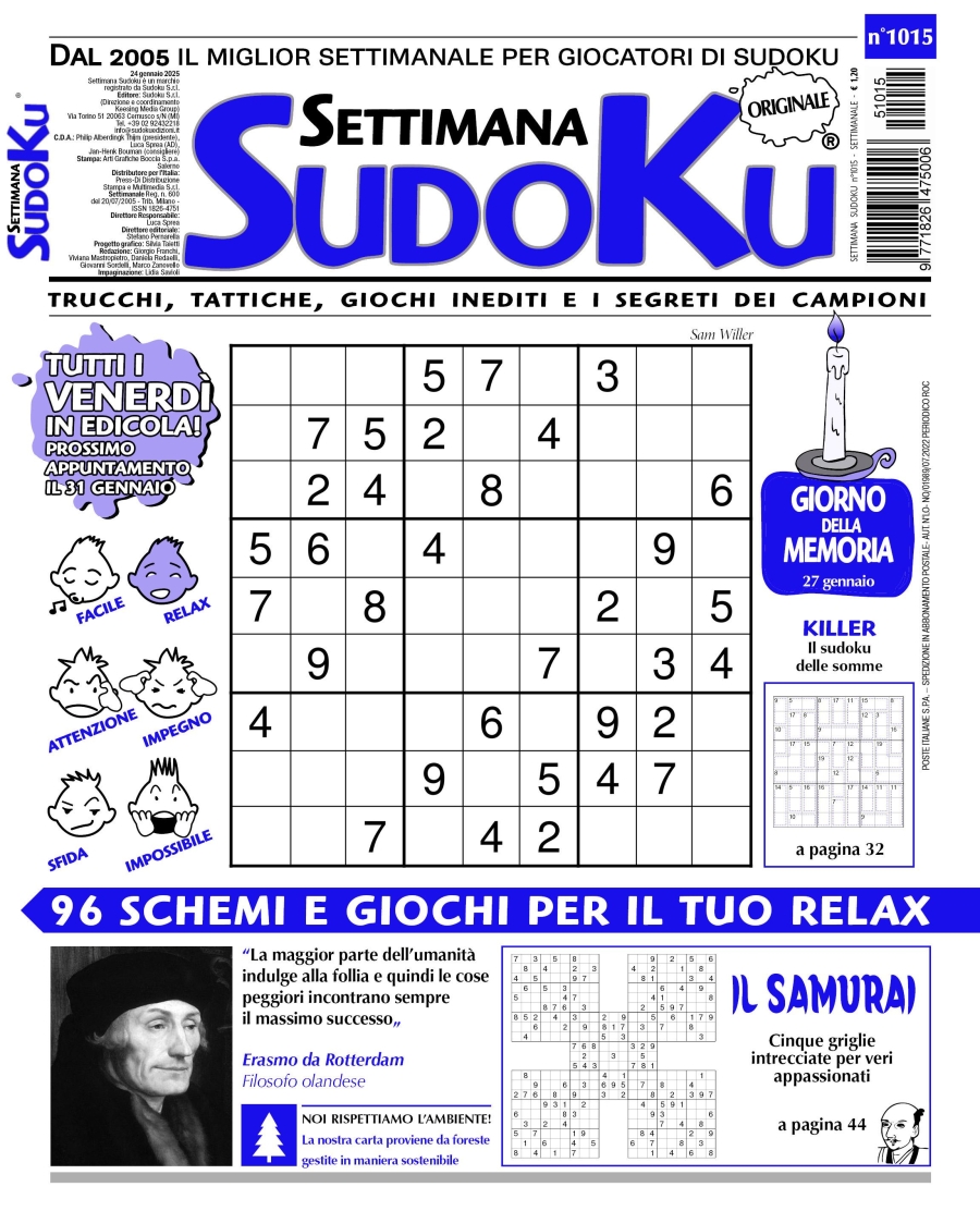 Copertina Settimana Sudoku n.1015